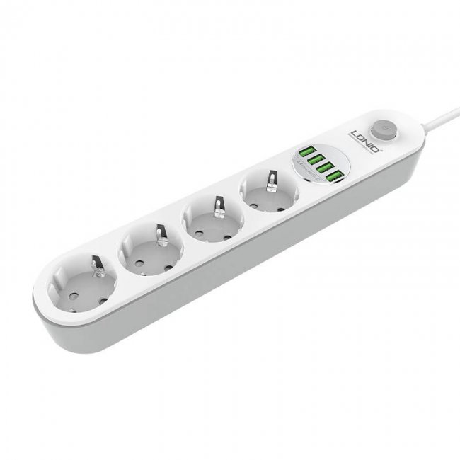 Смарт контакт, разклонител LDNIO SE4432 Power strip with 4 AC sockets, 4x USB, 2m