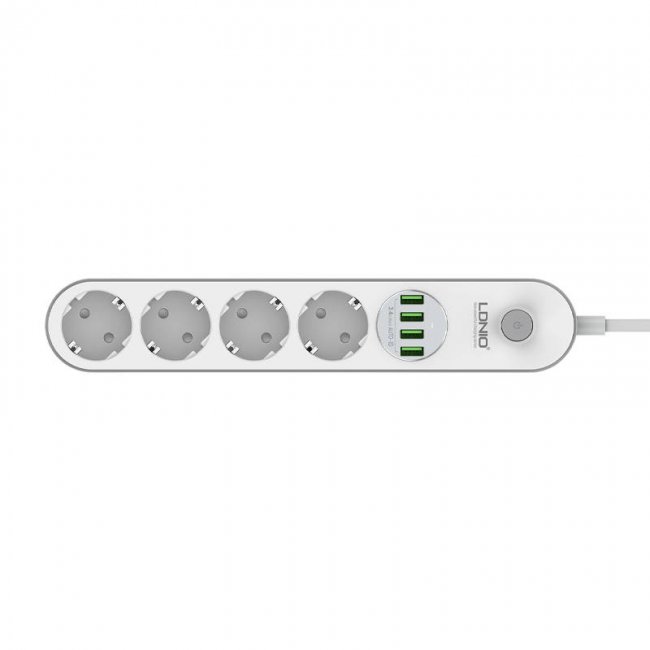 Смарт контакт, разклонител LDNIO SE4432 Power strip with 4 AC sockets, 4x USB, 2m