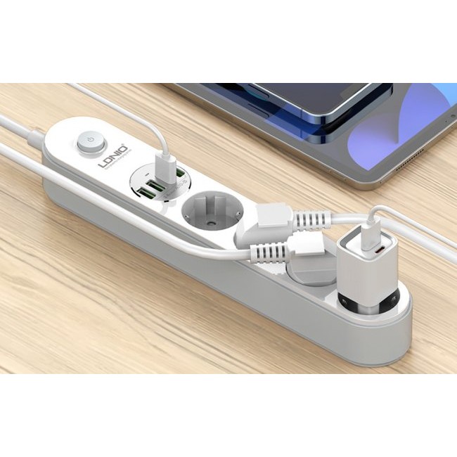 Смарт контакт, разклонител LDNIO SE4432 Power strip with 4 AC sockets, 4x USB, 2m