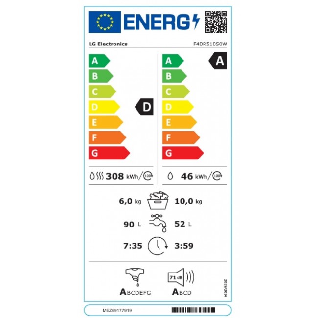 Пералня със сушилня LG F4DR510S0W