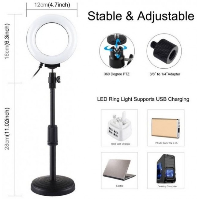 PULUZ Ring LED Лампа с Регулираща Стойка PU391