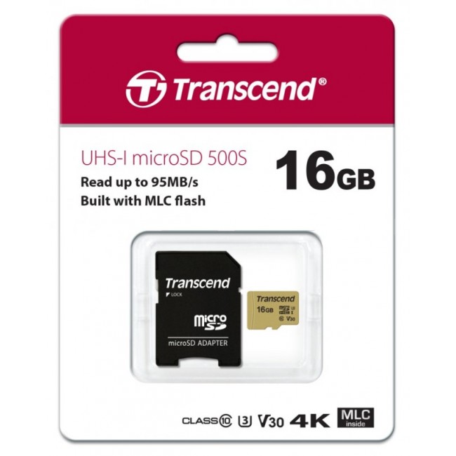 Карта памет Transcend 16GB microSD UHS-I U3 (with adapter) TS16GUSD500S