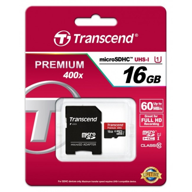 Карта памет Transcend 16GB microSDHC UHS-I Premium 1 adapter - Class 10 TS16GUSDU1