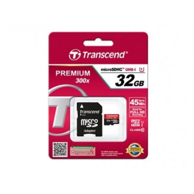 Карта памет Transcend 32GB micro SDHC UHS-I Premium 1 adapter - Class 10 TS32GUSDU1