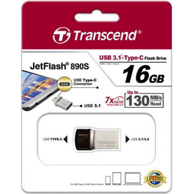 Bluetooth флашка Transcend JetFlash 890S  USB 3.1 TYPE C 16GB