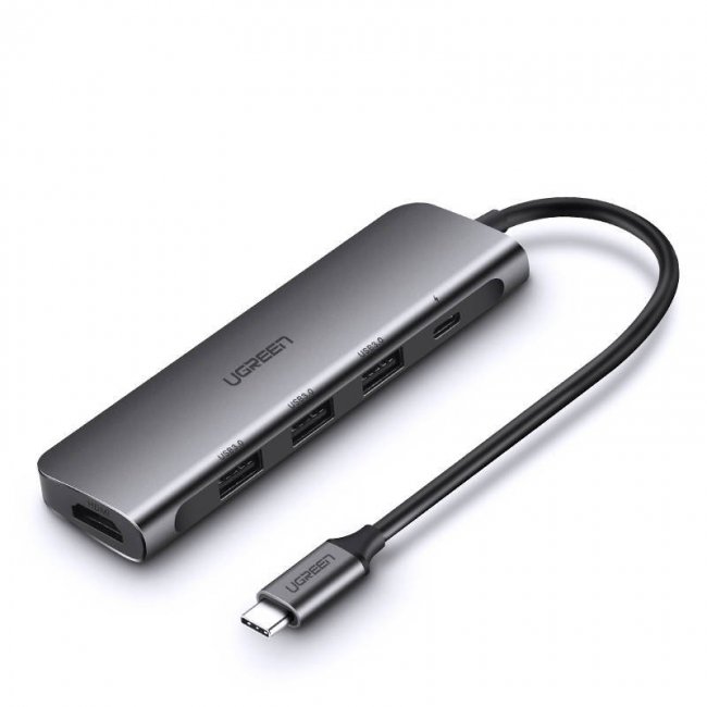Кабел UGREEN 4in1 CM136 USB-C to HDMI 4K, 3x USB 3.0, Type-C PD + AUX hub adapter