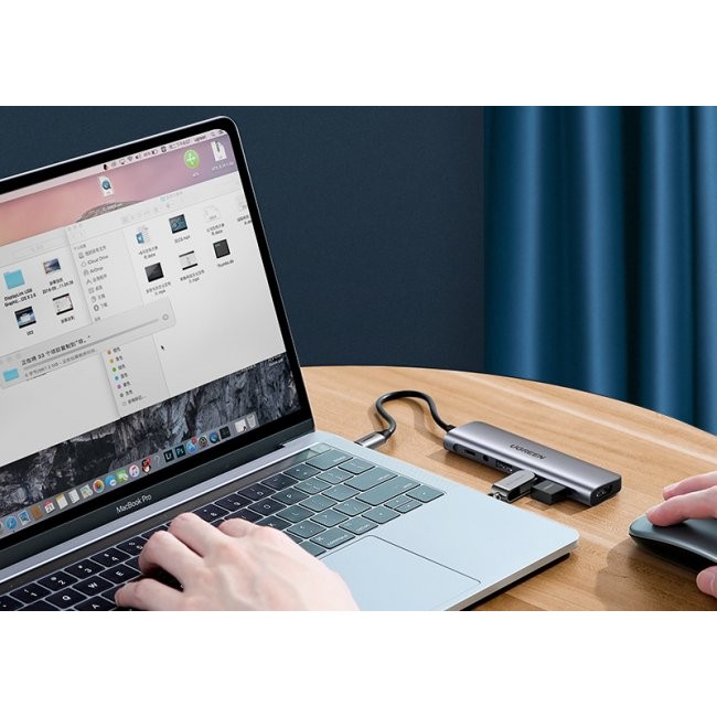 Кабел UGREEN 4in1 CM136 USB-C to HDMI 4K, 3x USB 3.0, Type-C PD + AUX hub adapter