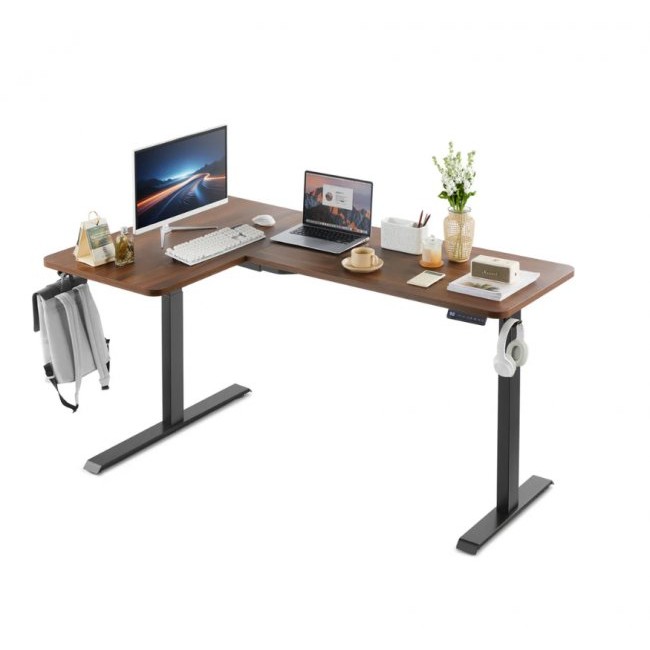 Офис бюро Kingsmith L Shaped Standing Desk ETDLI-Y-1600 Right Side + стойка DLI21(2 степени) - Dark Brown