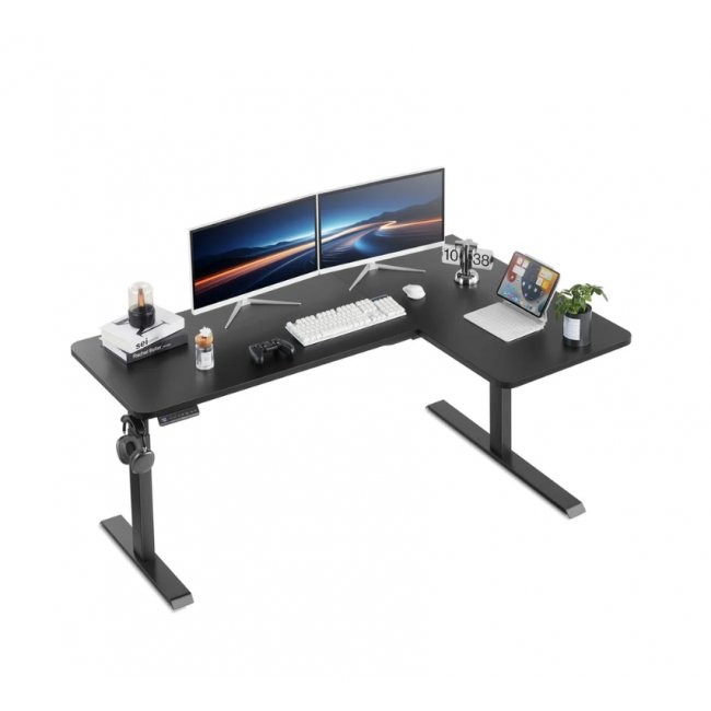 Офис бюро Kingsmith L Shaped Standing Desk ETDLI-Y-1600 Right Side + стойка DLI21(2 степени) - Dark Brown
