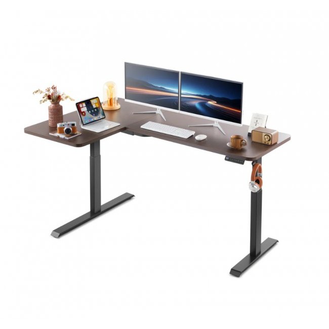 Офис бюро Kingsmith L Shaped Standing Desk ETDLI-Y-1600 Right Side + стойка DLI21(2 степени) - Dark Brown