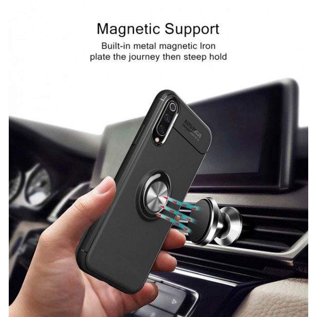 Калъф за мобилен телефон Xiaomi Mi 9 с пръстен и вградена плоча за магнитна стойка 360°