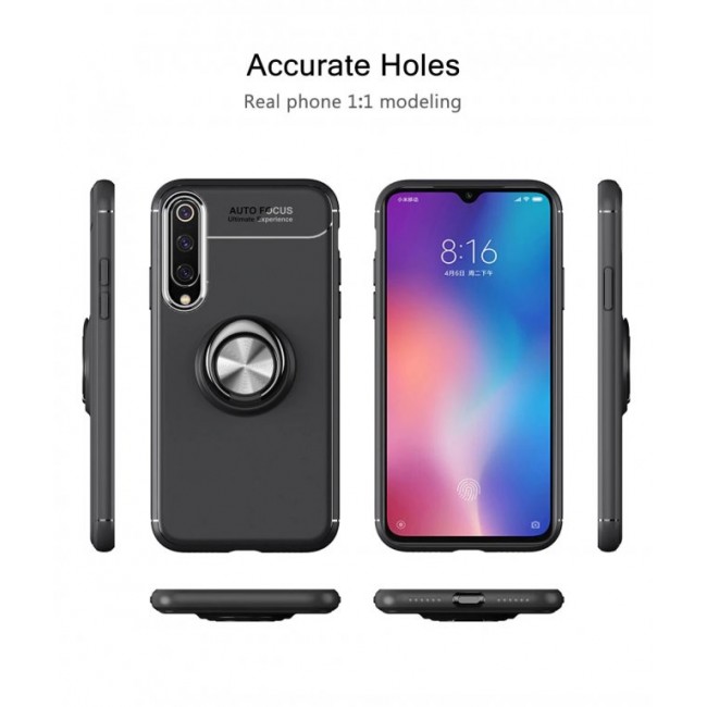 Калъф за мобилен телефон Xiaomi Mi 9 с пръстен и вградена плоча за магнитна стойка 360°