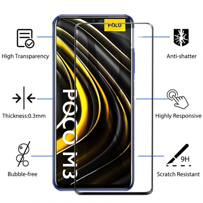 Стъклен Протектор за мобилен телефон Xiaomi Poco M3/ Redmi 9T 3D